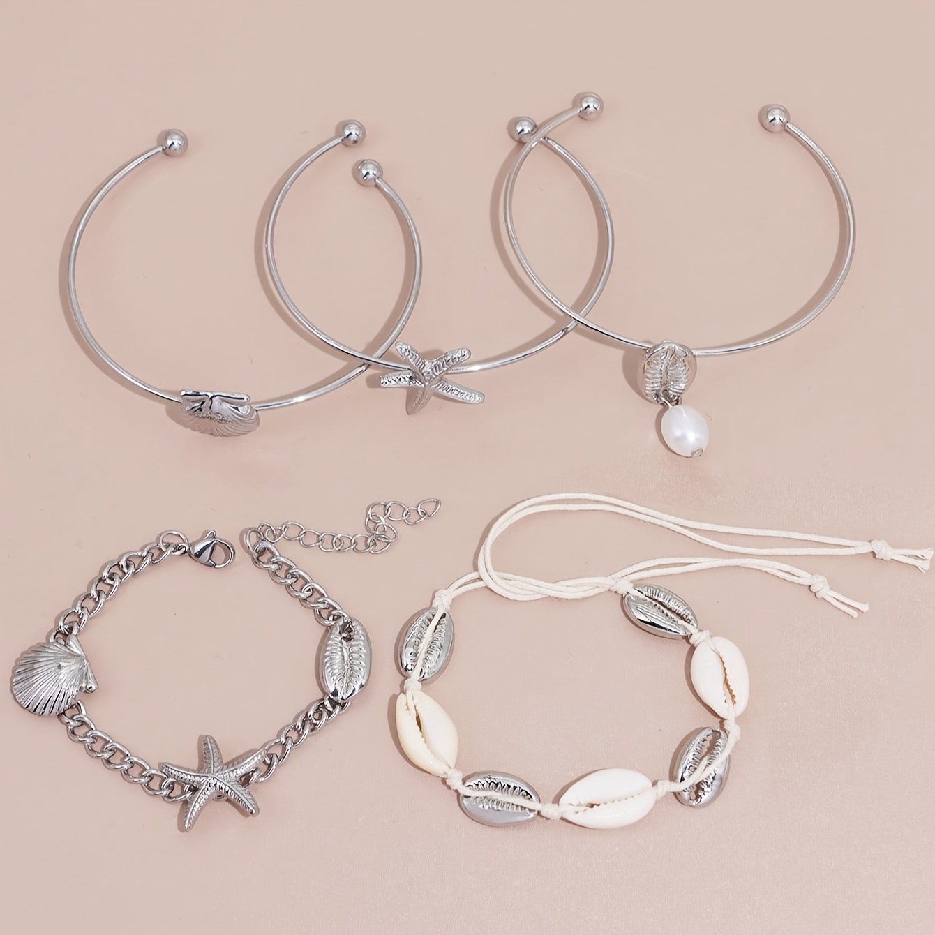 Boho Shell & Starfish Bracelet Set for Women, Beach Themed Jewelry